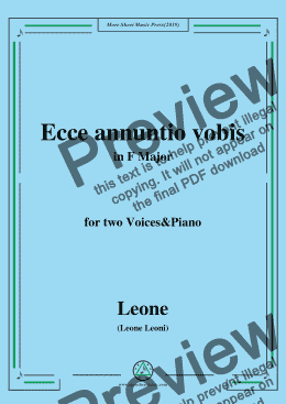 page one of Leoni-Ecce annuntio vobis,in F Major,for two Voices&Piano