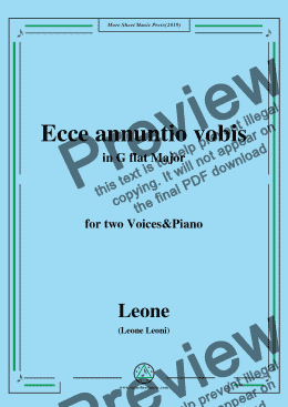 page one of Leoni-Ecce annuntio vobis,in G flat Major,for two Voices&Piano