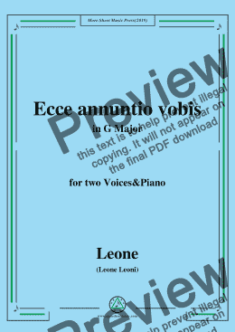page one of Leoni-Ecce annuntio vobis,in G Major,for two Voices&Piano