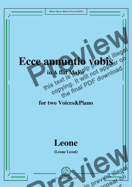 page one of Leoni-Ecce annuntio vobis,in A flat Major,for two Voices&Piano