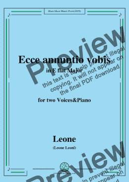 page one of Leoni-Ecce annuntio vobis,in E flat Major,for two Voices&Piano