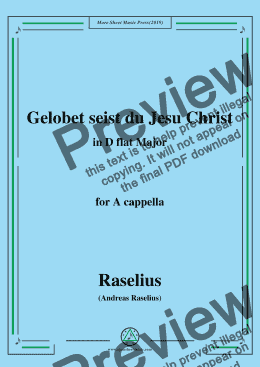 page one of Raselius-Gelobet seist du Jesu Christ,in D flat Major,for A cappella