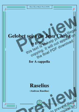 page one of Raselius-Gelobet seist du Jesu Christ,in D Major,for A cappella