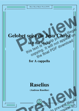 page one of Raselius-Gelobet seist du Jesu Christ,in B flat Major,for A cappella