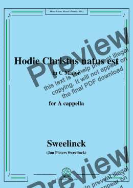 page one of Sweelinck-Hodie Christus natus est,in C Major,for A cappella