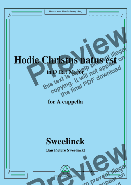 page one of Sweelinck-Hodie Christus natus est,in D flat Major,for A cappella