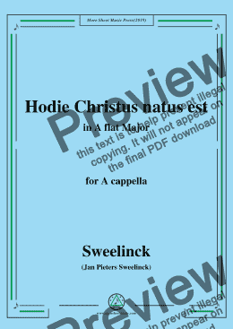 page one of Sweelinck-Hodie Christus natus est,in A flat Major,for A cappella