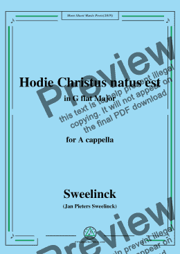 page one of Sweelinck-Hodie Christus natus est,in G flat Major,for A cappella
