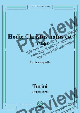 page one of Turini-Hodie Christus natus est,in D Major,for A cappella