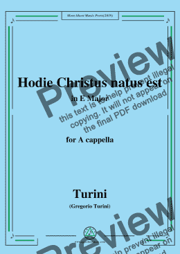 page one of Turini-Hodie Christus natus est,in E Major,for A cappella