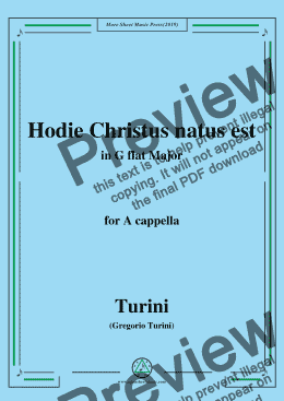 page one of Turini-Hodie Christus natus est,in G flat Major,for A cappella