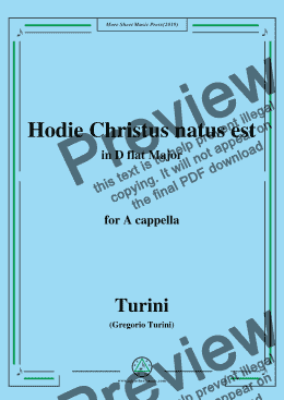 page one of Turini-Hodie Christus natus est,in D flat Major,for A cappella