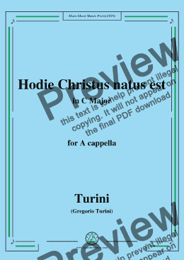 page one of Turini-Hodie Christus natus est,in C Major,for A cappella