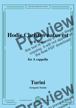 page one of Turini-Hodie Christus natus est,in B Major,for A cappella