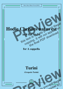 page one of Turini-Hodie Christus natus est,in B flat Major,for A cappella