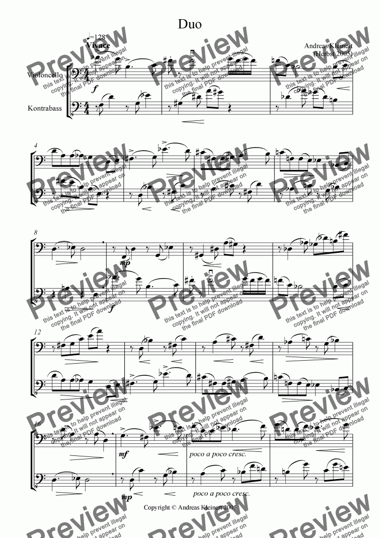 page one of Vivace For Violoncello And Contrabass