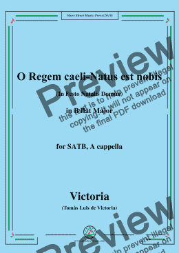 page one of Victoria-O Regem caeli-Natus est nobis,in B flat Major,for SATB,A cappella