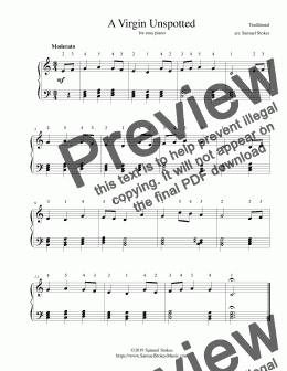 page one of A Virgin Unspotted - for easy piano