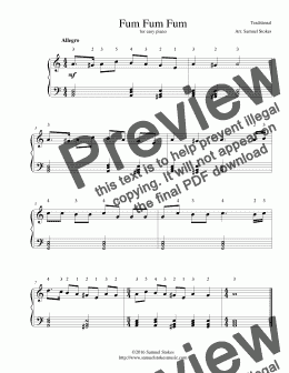 page one of Fum Fum Fum - for easy piano