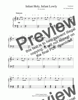page one of Infant Holy, Infant Lowly - for easy piano