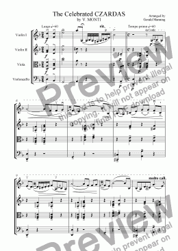 page one of MONTI, V. - The Celebrated CZARDAS -  Arranged for String Quartet by Gerald Manning