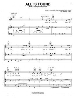page one of All Is Found (from Disney's Frozen 2) (Piano, Vocal & Guitar Chords (Right-Hand Melody))