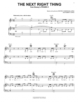 page one of The Next Right Thing (from Disney's Frozen 2) (Piano, Vocal & Guitar Chords (Right-Hand Melody))