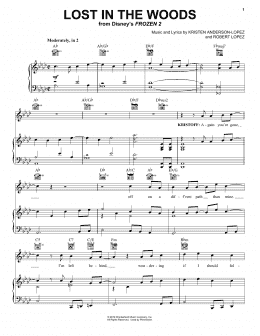 page one of Lost In The Woods (from Disney's Frozen 2) (Piano, Vocal & Guitar Chords (Right-Hand Melody))