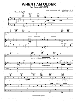 page one of When I Am Older (from Disney's Frozen 2) (Piano, Vocal & Guitar Chords (Right-Hand Melody))
