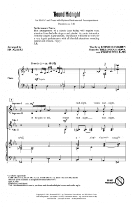 page one of 'Round Midnight (arr. Ed Lojeski) (SSA Choir)