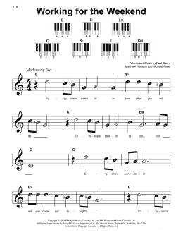 page one of Working For The Weekend (Super Easy Piano)