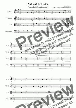 page one of Auf,auf ihr Hirten  Streichquartett