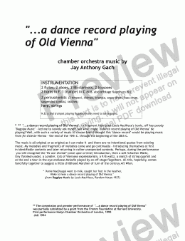 page one of "...a dance record playing of Old Vienna" (for chamber orchestra)