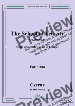 page one of Czerny-The School of Velocity,Op.299 No.14,Molto vivo e velocissimo in F Major