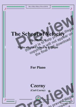 page one of Czerny-The School of Velocity,Op.299 No.33,Molto allegro e veloce in E Major