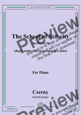 page one of Czerny-The School of Velocity,Op.299 No.34,Allegro molto vivo ed energico in a minor