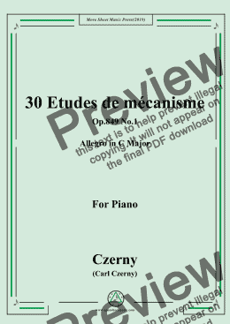 page one of Czerny-30 Etudes de mécanisme,Op.849 No.1,Allegro in C Major