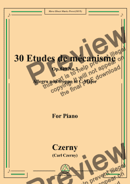 page one of Czerny-30 Etudes de mécanisme,Op.849 No.3,Allegro non troppo in C Major