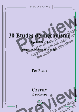 page one of Czerny-30 Etudes de mécanisme,Op.849 No.10,Allegro moderato in F Major