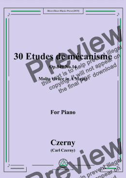 page one of Czerny-30 Etudes de mécanisme,Op.849 No.14,Molto vivace in A Major