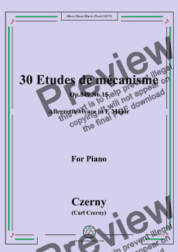 page one of Czerny-30 Etudes de mécanisme,Op.849 No.15,Allegretto vivace in E Major