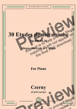 page one of Czerny-30 Etudes de mécanisme,Op.849 No.20,Allegro piacevole in F Major