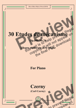 page one of Czerny-30 Etudes de mécanisme,Op.849 No.24,Allegro moderato in D Major