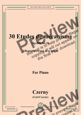 page one of Czerny-30 Etudes de mécanisme,Op.849 No.26,Allegretto vivace in g minor