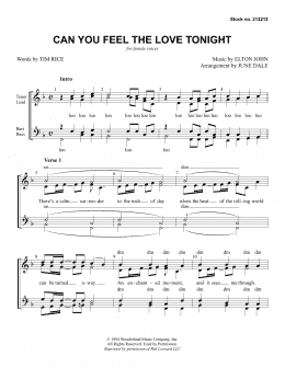 page one of Can You Feel The Love Tonight? (from The Lion King) (arr. June Dale) (SSA Choir)