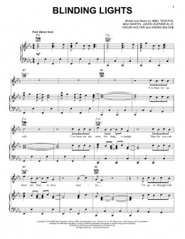 page one of Blinding Lights (Piano, Vocal & Guitar Chords (Right-Hand Melody))