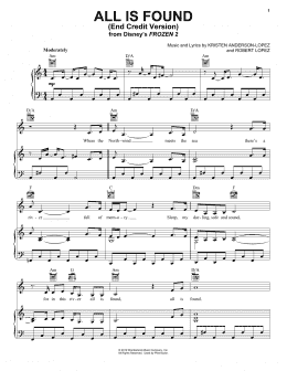 page one of All Is Found (from Disney's Frozen 2) (End Credit Version) (Piano, Vocal & Guitar Chords (Right-Hand Melody))