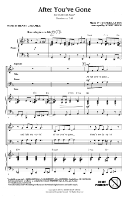 page one of After You've Gone (from One Mo' Time) (arr. Kirby Shaw) (SATB Choir)