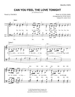 page one of Can You Feel The Love Tonight? (from The Lion King) (arr. June Dale) (SATB Choir)