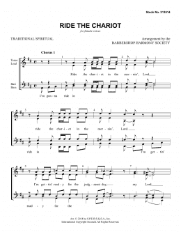 page one of Ride The Chariot (arr. Barbershop Harmony Society) (SSAA Choir)